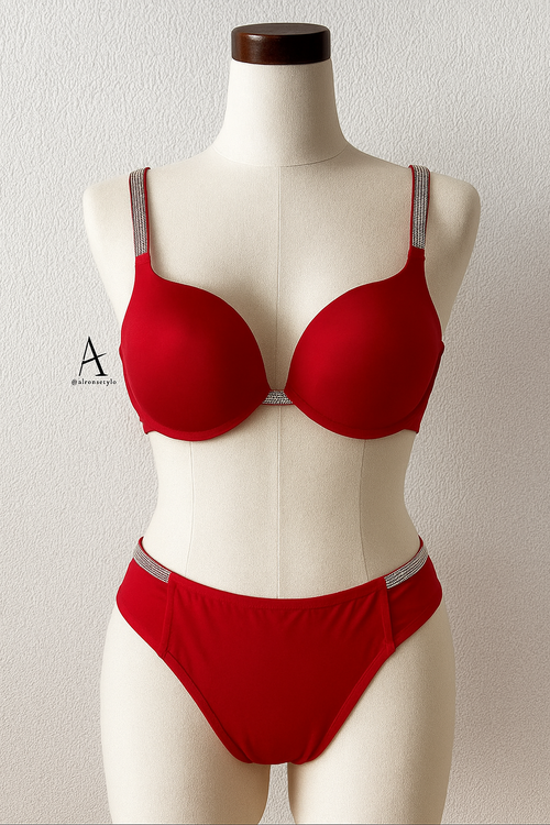 Flourish High Quality New Style Wired Rhinestone Straps Back Hook Adjustable Straps Bra & Panty Set E919