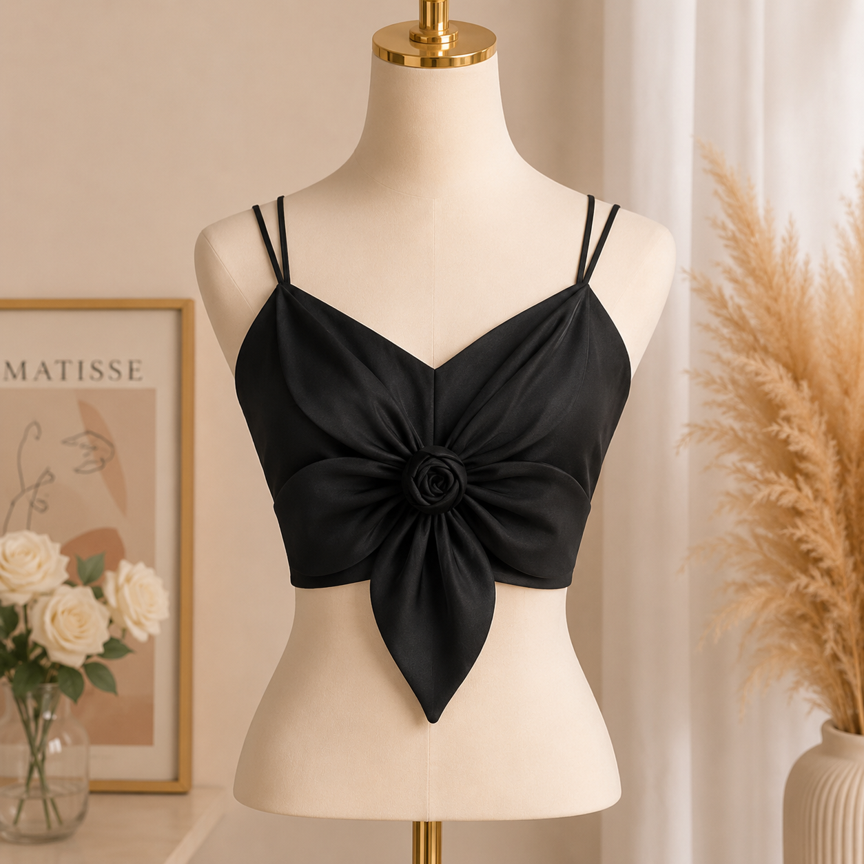 Shezaib Satin Big Bow Flower Bra Top – Soft Padded, Adjustable, Elegant Party Wear Top for Girls & Women