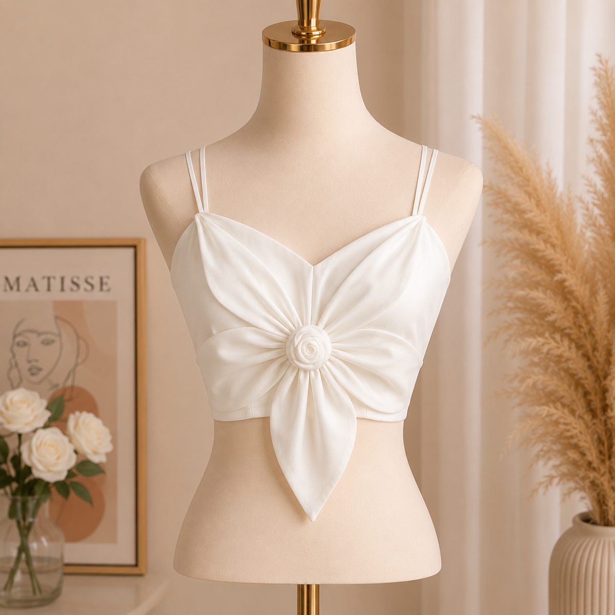 Shezaib Satin Big Bow Flower Bra Top – Soft Padded, Adjustable, Elegant Party Wear Top for Girls & Women