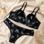 Shezaib Velvet Butterfly Print Bra & Panty Set – Soft Padded, Wired, Premium Lingerie for Girls & Women 8092