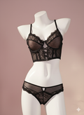 Flourish Luxury Lace Corset Bra & Panty Set | Lightly Padded Underwired Cups with Elegant Floral Detailing 350