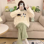 Cute "Carrot" Puppy Embroidered Sherpa Fleece Pajama Set – Soft Plush Winter Sleepwear