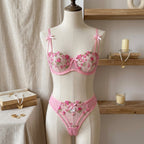 Floral Embroidered Mesh Lingerie Set – Romantic Red or Pretty Pink-20387