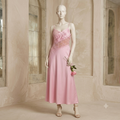 Blush Pink Satin Long Nightdress with Asymmetrical Lace