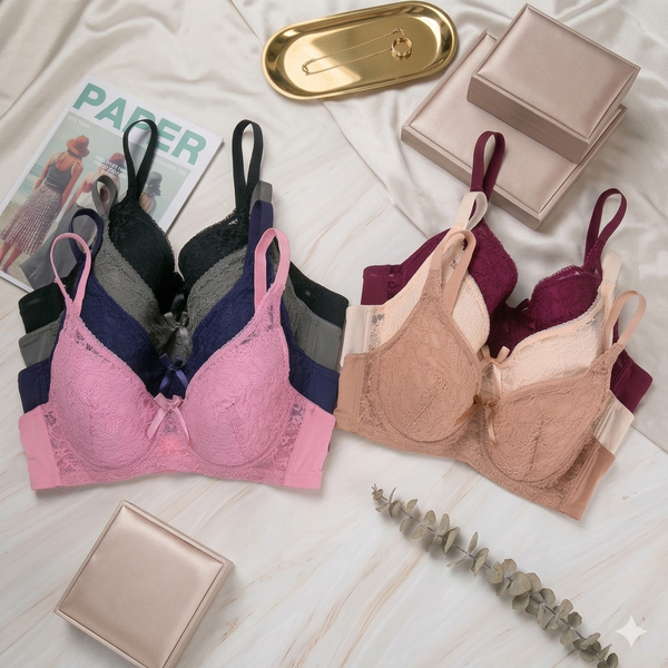 Shezaib  Pack of 2 Light Padded Lace Bra– Comfortable Everyday Underwired Support Bra for Women B017