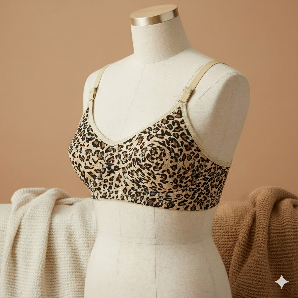 Shezaib Pack Of 3 Non Padded Leopard Print Cotton Bra – Everyday Comfort Fit