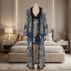 Sapphire Zebra Sheer Long Robe & Slip Dress Set