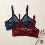 Pack Of 2 Non-Padded & Non-Wired Cotton Full Cover Full Net Transparent Bra