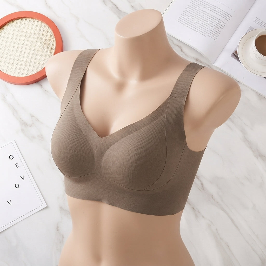 Seamless 4 hooks  Ribbed Soft Support Bra - Wireless Wide Strap Bralette -1200