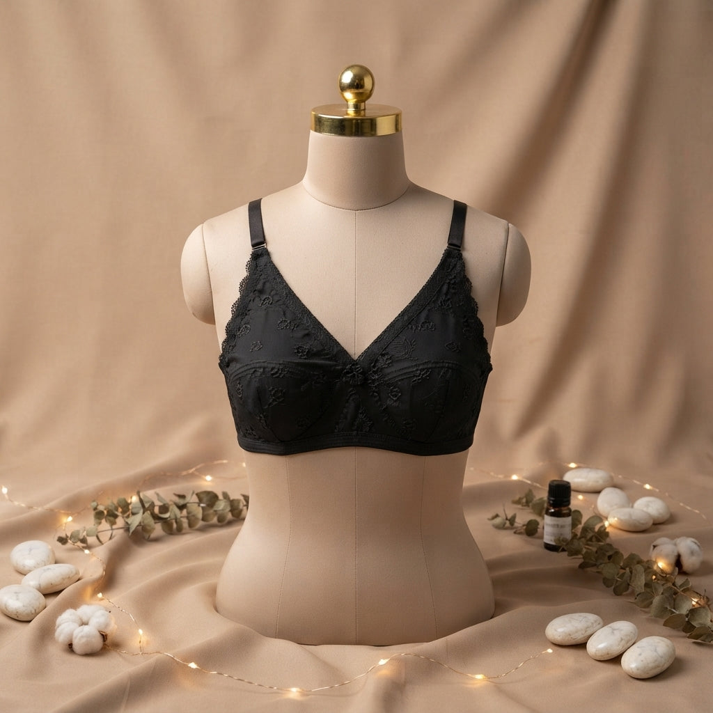 Cotton Non-Padded Floral Embroidered Bra – Soft Everyday Comfort |  X-OVER