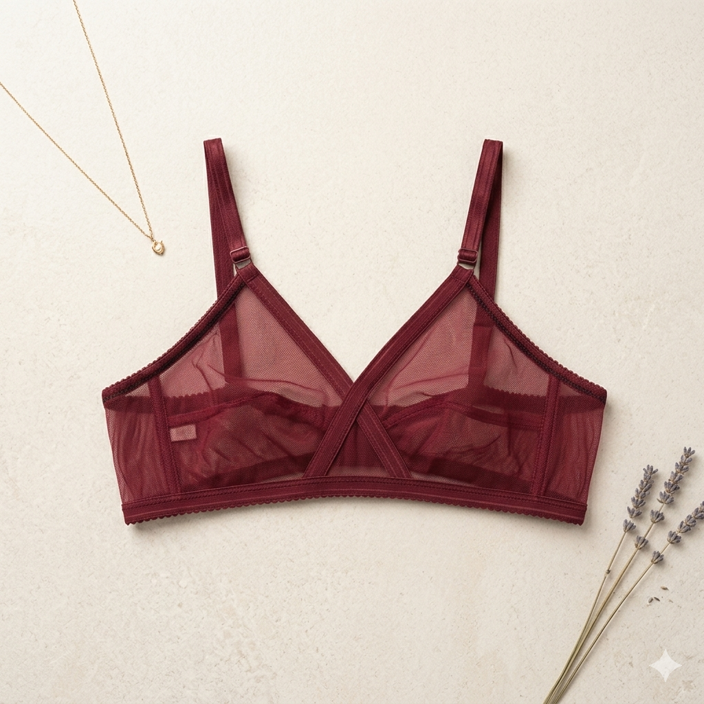 Shezaib Non-Padded & Non-Wired Cotton Full Cover Full Net Transparent Bra