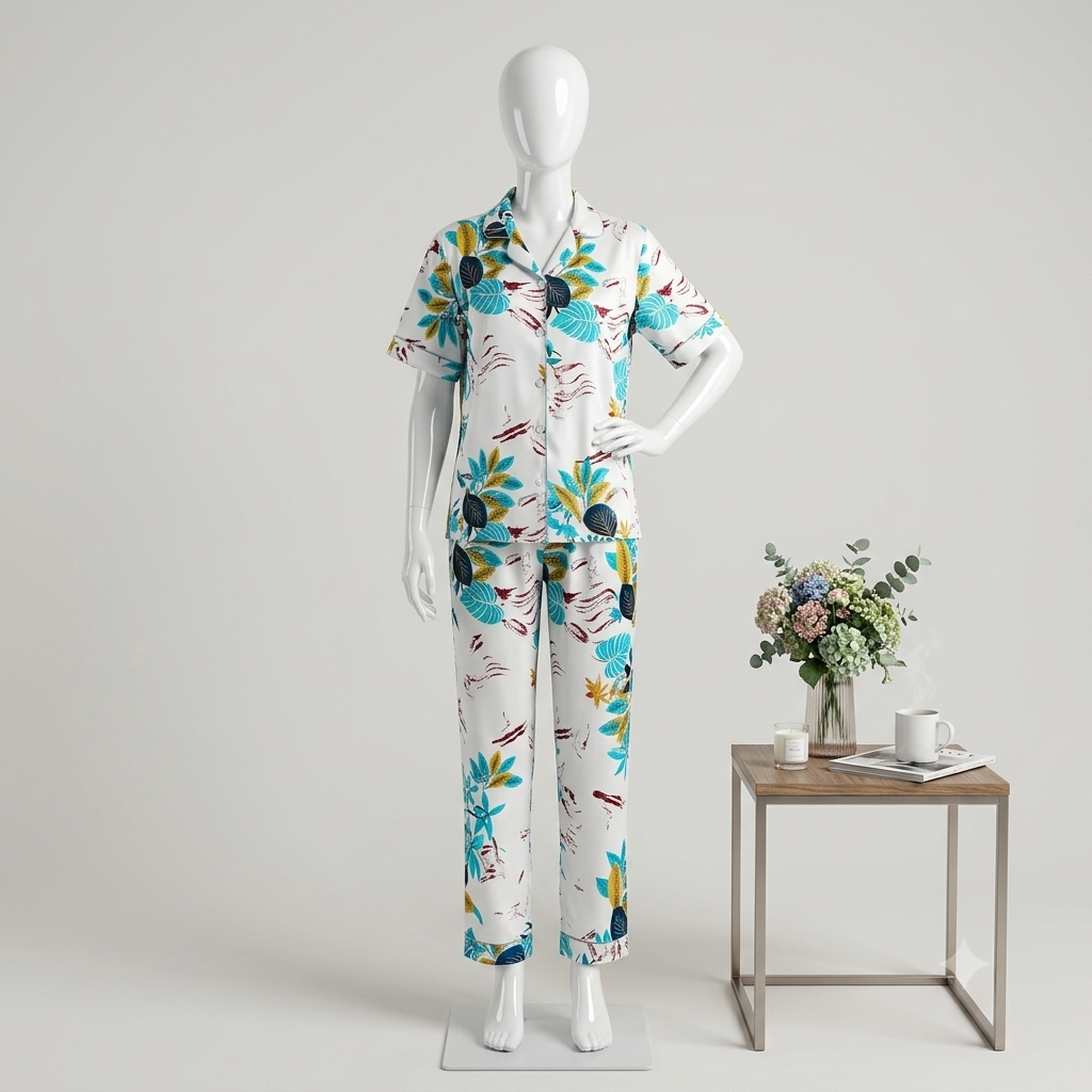 Premium Luxury 2-Piece Short-Sleeve Lounge & Sleepwear Night Suit Set COR-9888