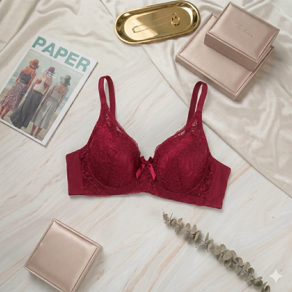 Shezaib Pack of 3 Light Padded Lace Bra– Comfortable Everyday Support Bra for Women
