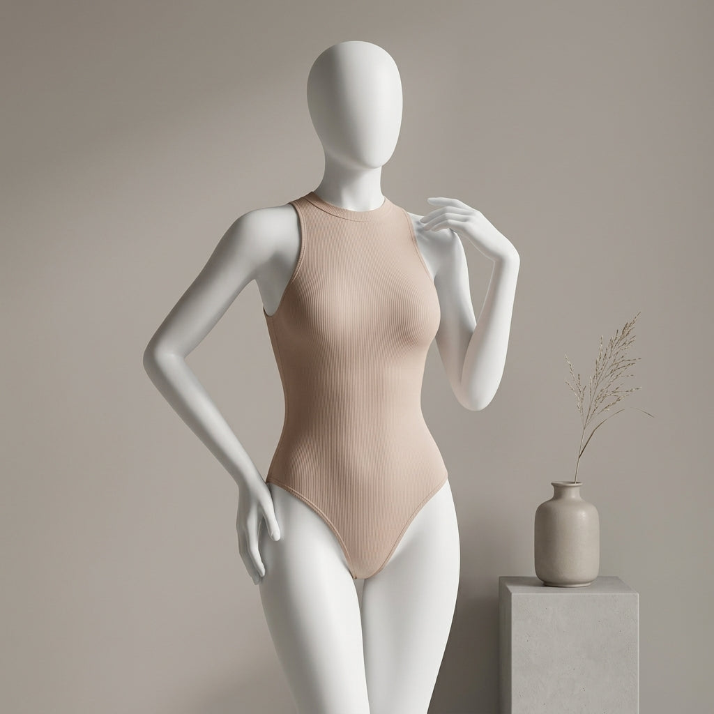 Seamless High-Neck Ribbed Bodysuit – Postpartum & Tummy Sculpting Shaper -FP72