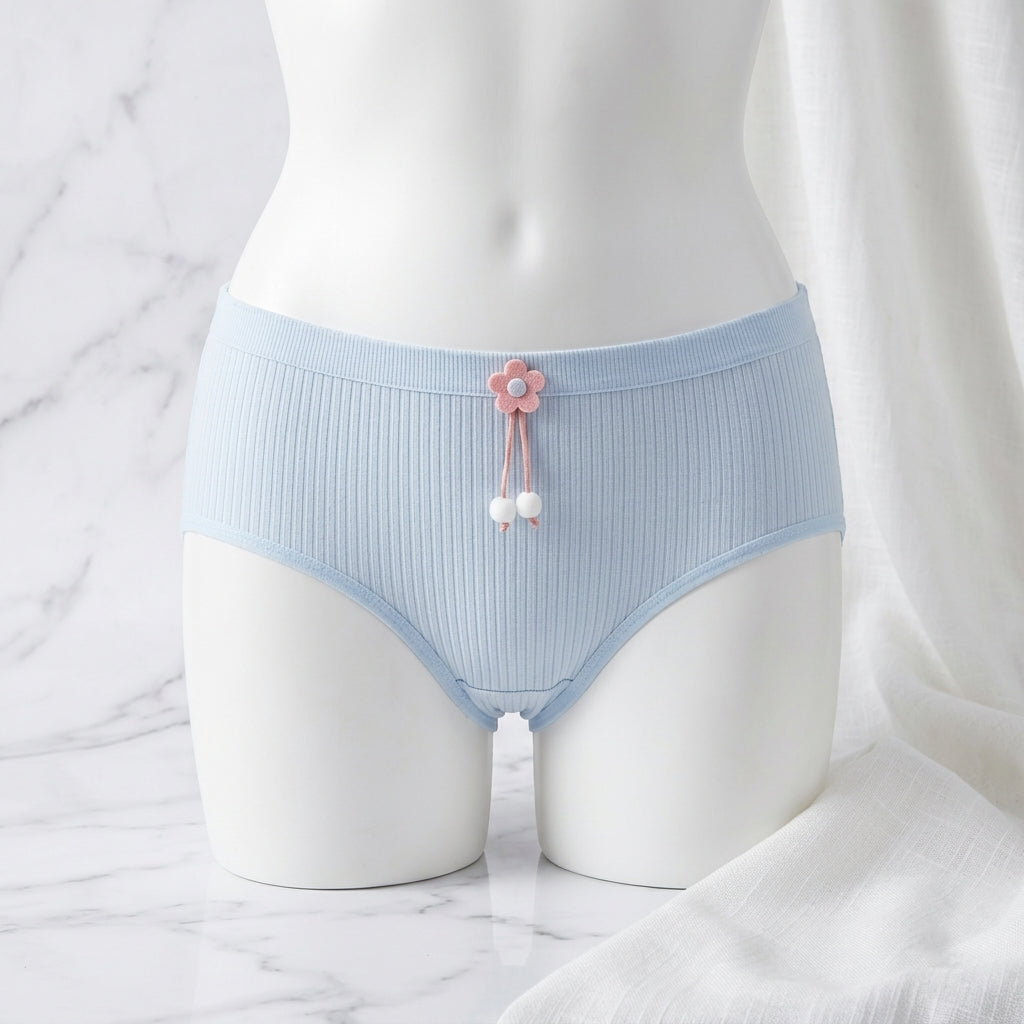 Pack of 3 Women's Ribbed Cotton Panties with Pearl Charm -8862
