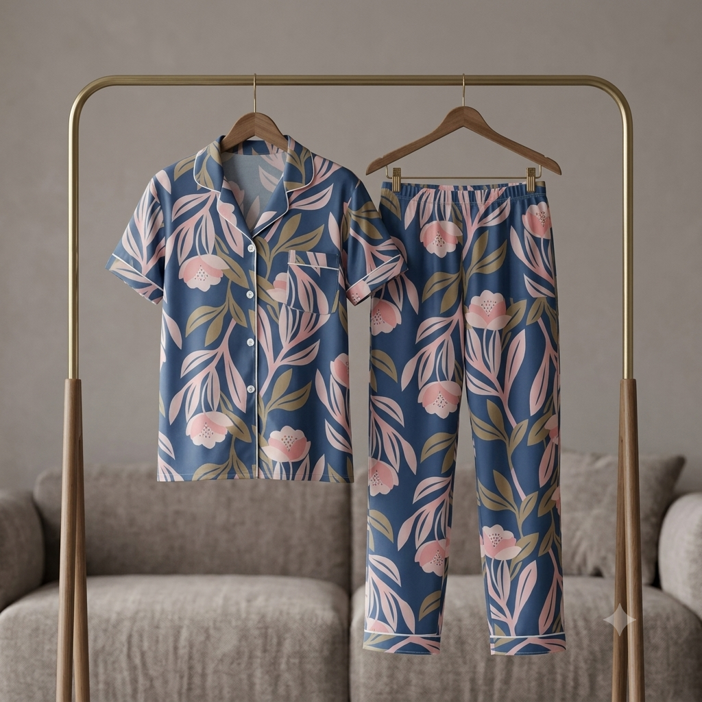 Premium Luxury 2-Piece Short-Sleeve Lounge & Sleepwear Night Suit Set COR-9886