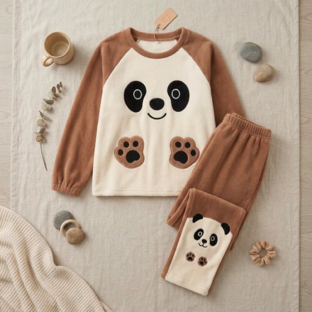 Women’s Ultra-Soft Plush Fleece Panda Pajama Set – Cozy Winter Loungewear