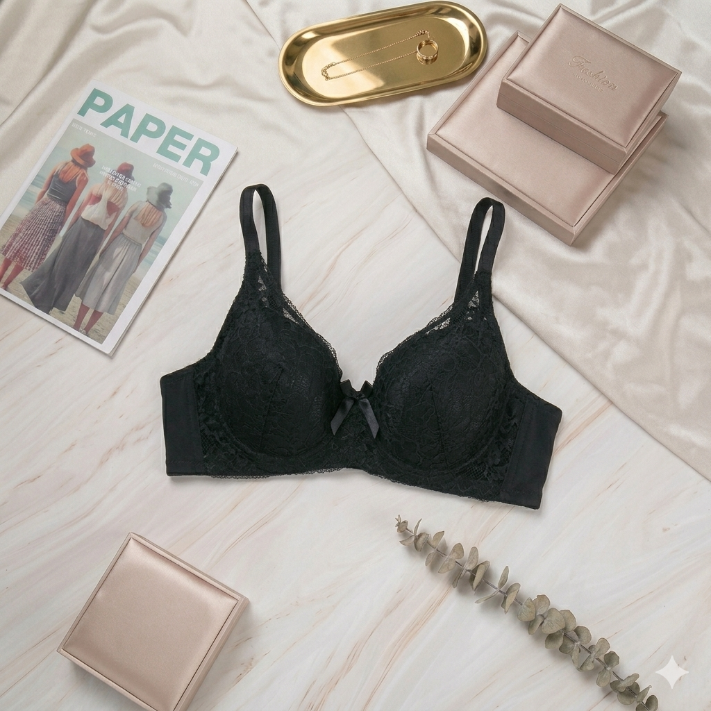 Shezaib Pack of 3 Light Padded Lace Bra– Comfortable Everyday Support Bra for Women
