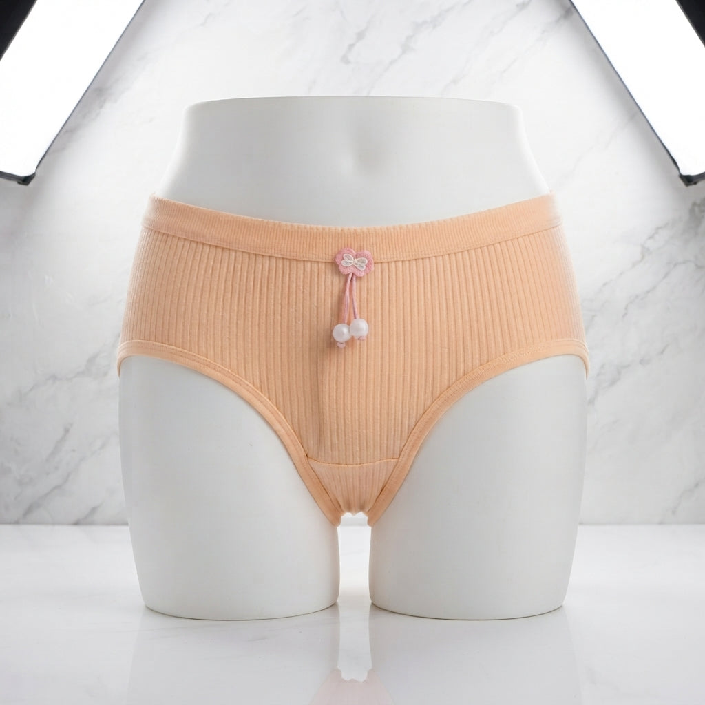Pack of 3 Women's Ribbed Cotton Panties with Pearl Charm -8862