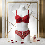 Romantic Lip Print Mesh Lingerie Set – Push-Up Bra & Strappy Panty -2090 Kiss print