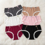 Women's Ribbed Cotton Briefs with Lace Trim & Bow Accents -6126