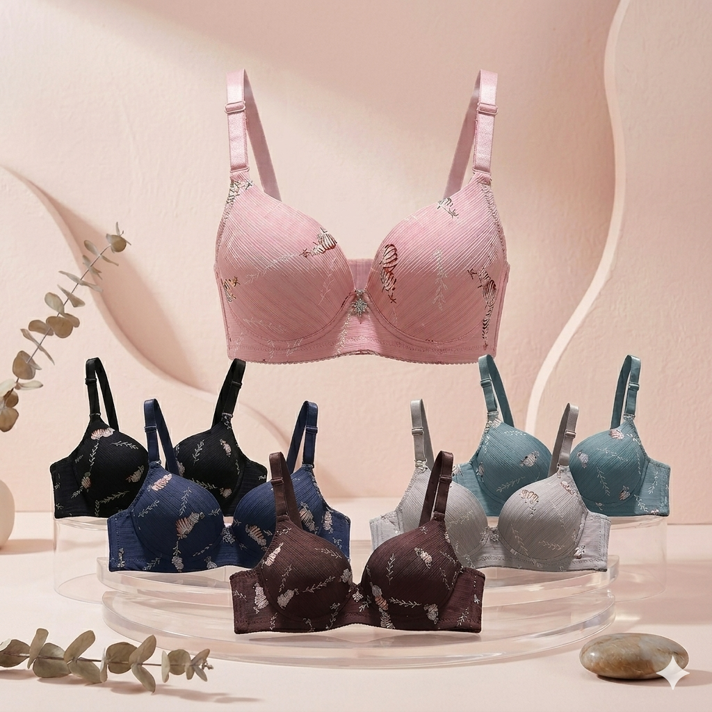 Pack of 2 Shezaib Elegant Embroidered Floral Padded Comfort Bra – Soft Texture & Premium Shape -937