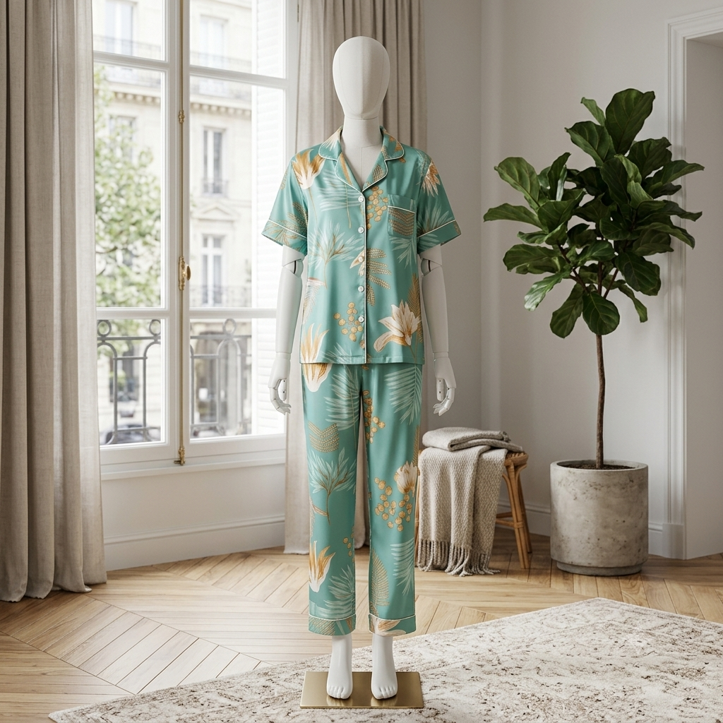 Premium Luxury 2-Piece Short-Sleeve Lounge & Sleepwear Night Suit Set COR-9885