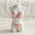 Non-Padded Floral Wired Bra & Panty Set – Blossom Charm Pink Embroidered Sheer Lingerie 9987