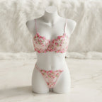 Non-Padded Floral Wired Bra & Panty Set – Blossom Charm Pink Embroidered Sheer Lingerie 9987