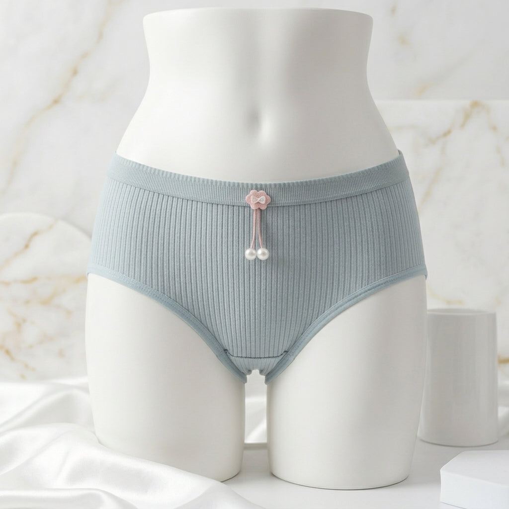 Pack of 3 Women's Ribbed Cotton Panties with Pearl Charm -8862