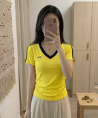 Women’s V-Neck Padded Ribbed Top T-shirt -Bow 5219