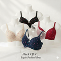 Pack Of 4 Light Padded Cotton Printed  Soft & Breathable Bra