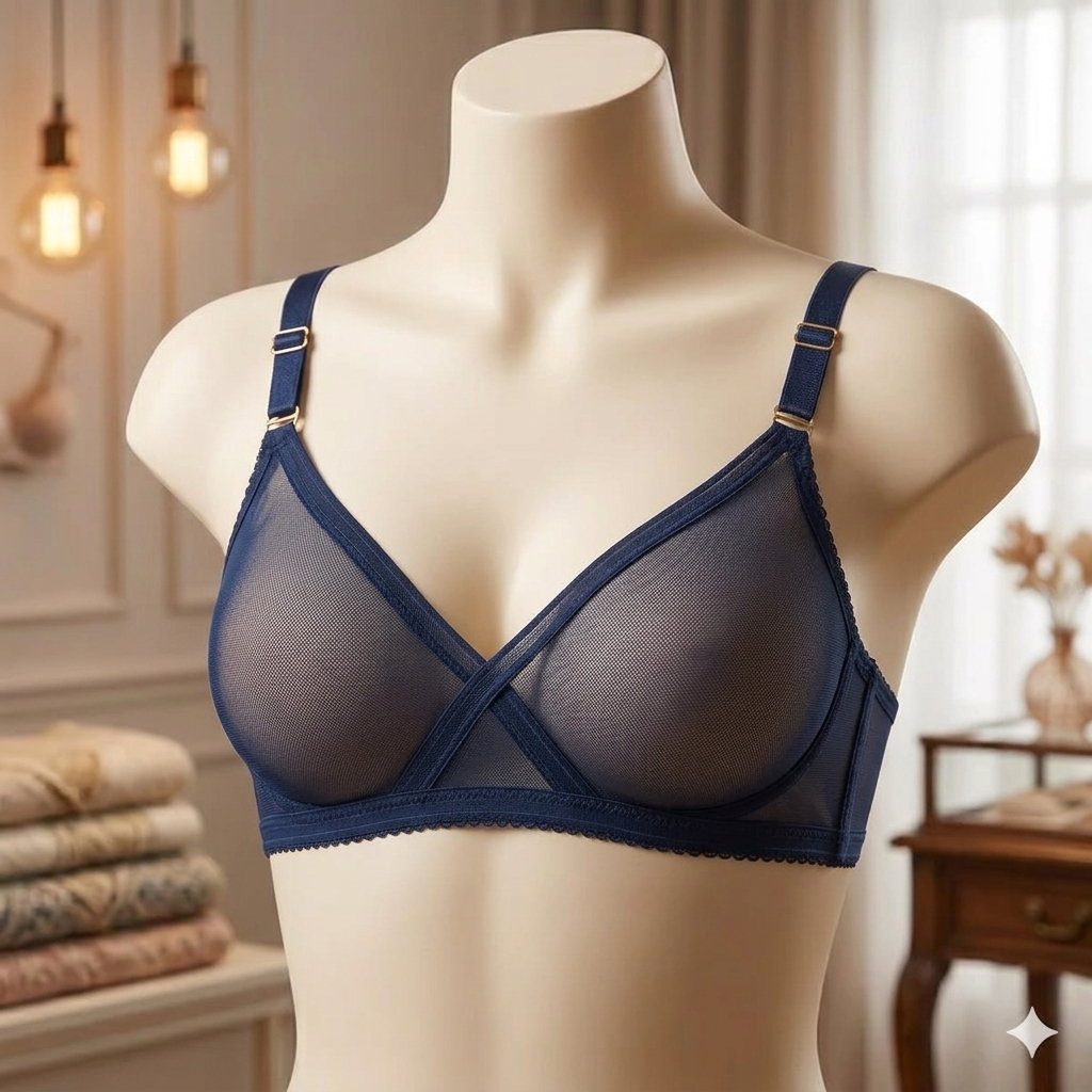 Pack Of 2 Non-Padded & Non-Wired Cotton Full Cover Full Net Transparent Bra