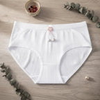 Pack of 3 Women's Ribbed Cotton Panties with Pearl Charm -8862