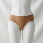 Women's Ribbed Cotton Briefs with Lace Trim & Bow Accents -6126