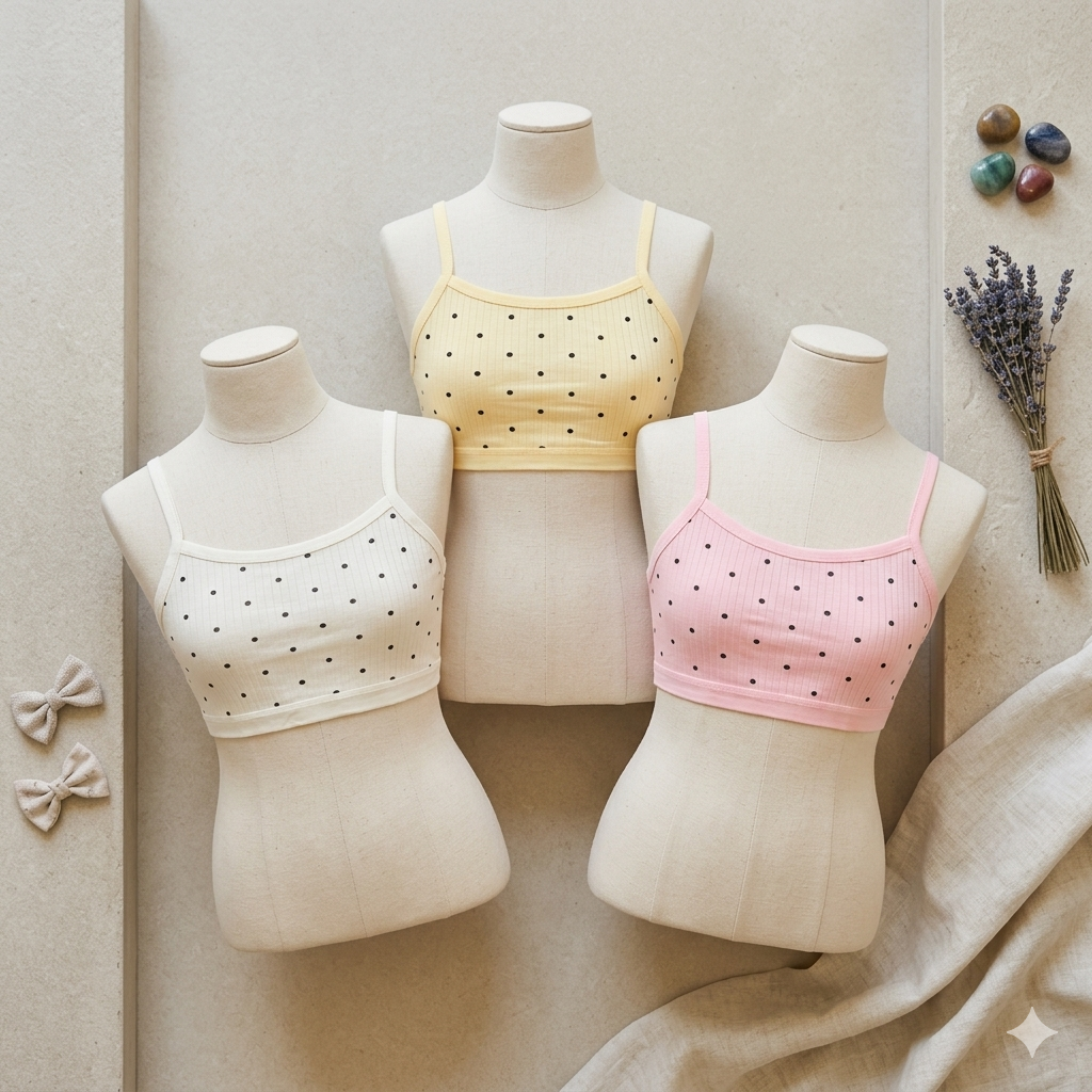 Shezaib  Pack of 3 Girls Soft Cotton Ribbed Training Bra Pack (Non-Padded)