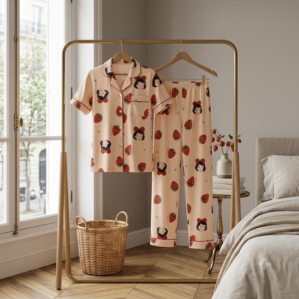 Premium Luxury 2-Piece Short-Sleeve Lounge & Sleepwear Night Suit Set COR-98811