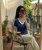 Women’s V-Neck Padded Ribbed Top T-shirt -Bow 5219