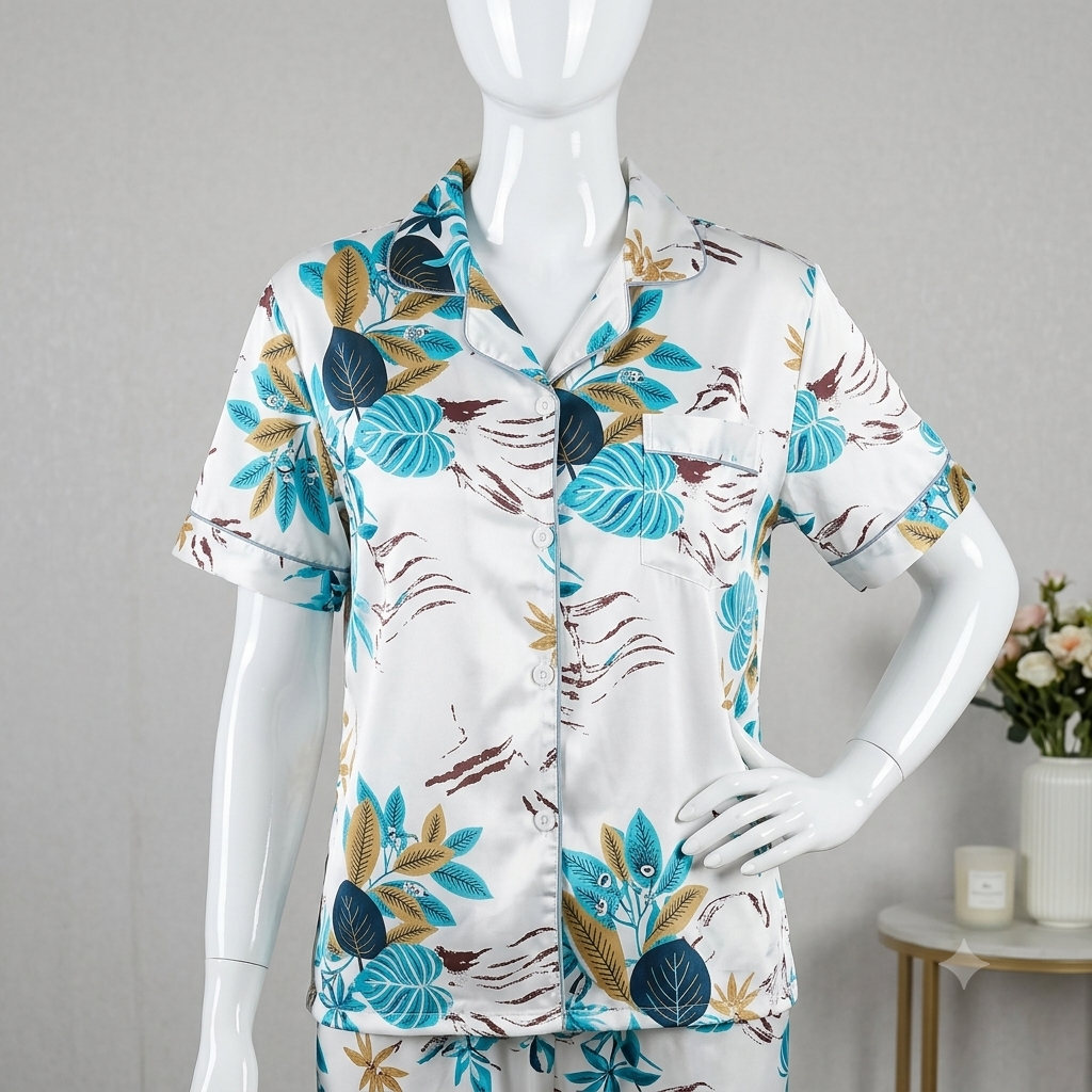 Premium Luxury 2-Piece Short-Sleeve Lounge & Sleepwear Night Suit Set COR-9888