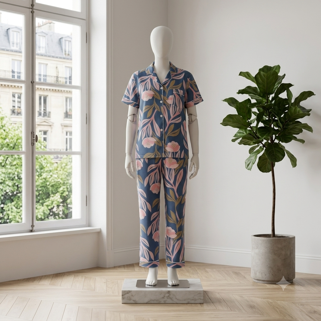 Premium Luxury 2-Piece Short-Sleeve Lounge & Sleepwear Night Suit Set COR-9886