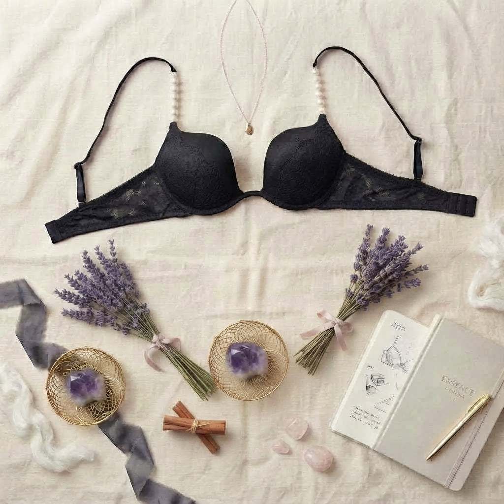 Luxury Pearl-Strap Lace Padded Bra Black -9091
