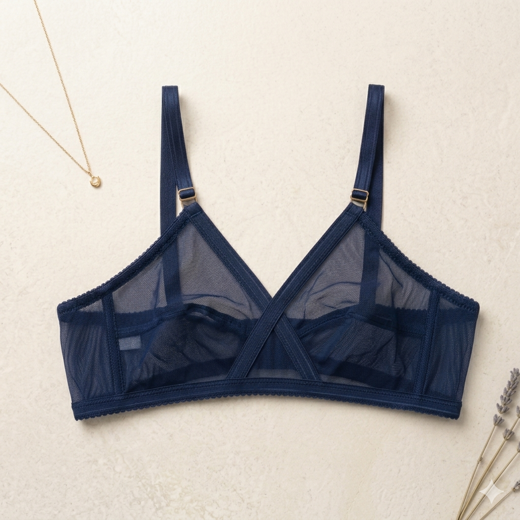 Shezaib Non-Padded & Non-Wired Cotton Full Cover Full Net Transparent Bra