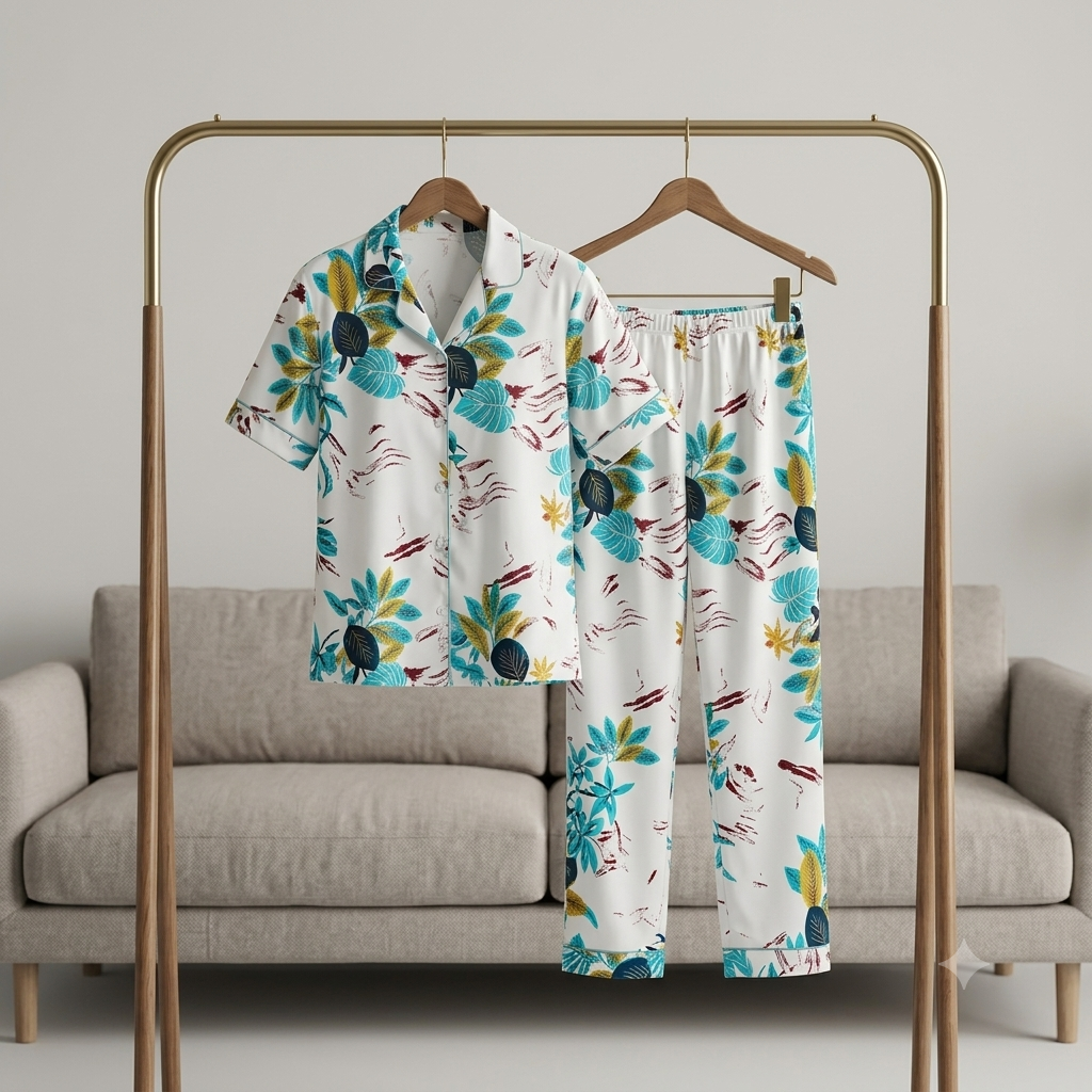 Premium Luxury 2-Piece Short-Sleeve Lounge & Sleepwear Night Suit Set COR-9888