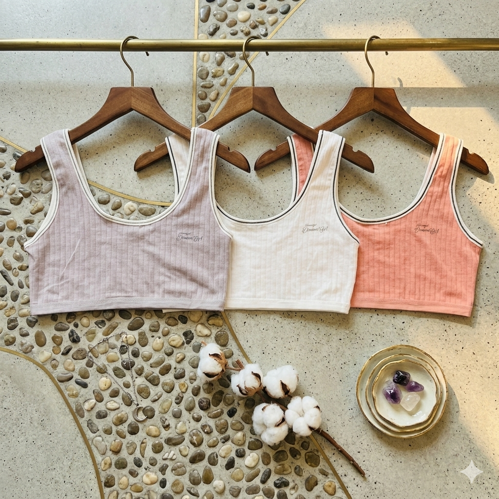 Shezaib pack of 3 Teenagers Scoop Neck Ribbed Crop Bra Pack (Non-Padded)