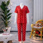 Shezaib Minimalist Heart Print Pajama Set - Soft White