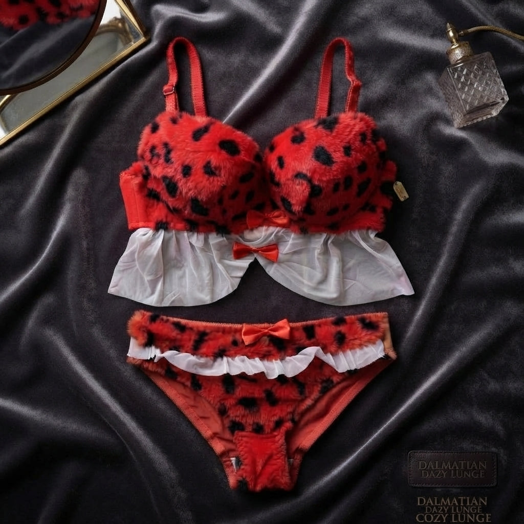 Wild Safari Leopard Plush Lingerie Set – Faux Fur & Mesh Babydoll-2305 Furr