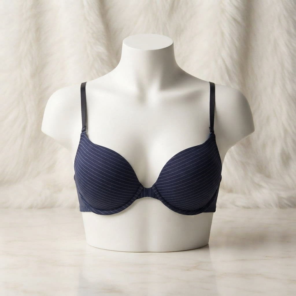 Pinstripe Front-Closure Push-Up Bra – Everyday Comfort & Seamless Style- 1501 Lining