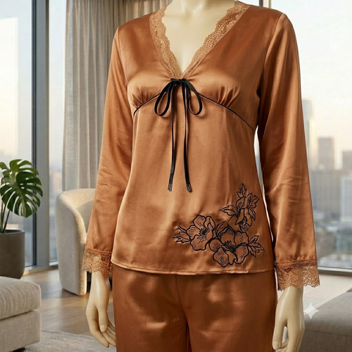 Elegant V-Neck Satin Loungewear Set – Premium Silk-Feel Night Suit for Women