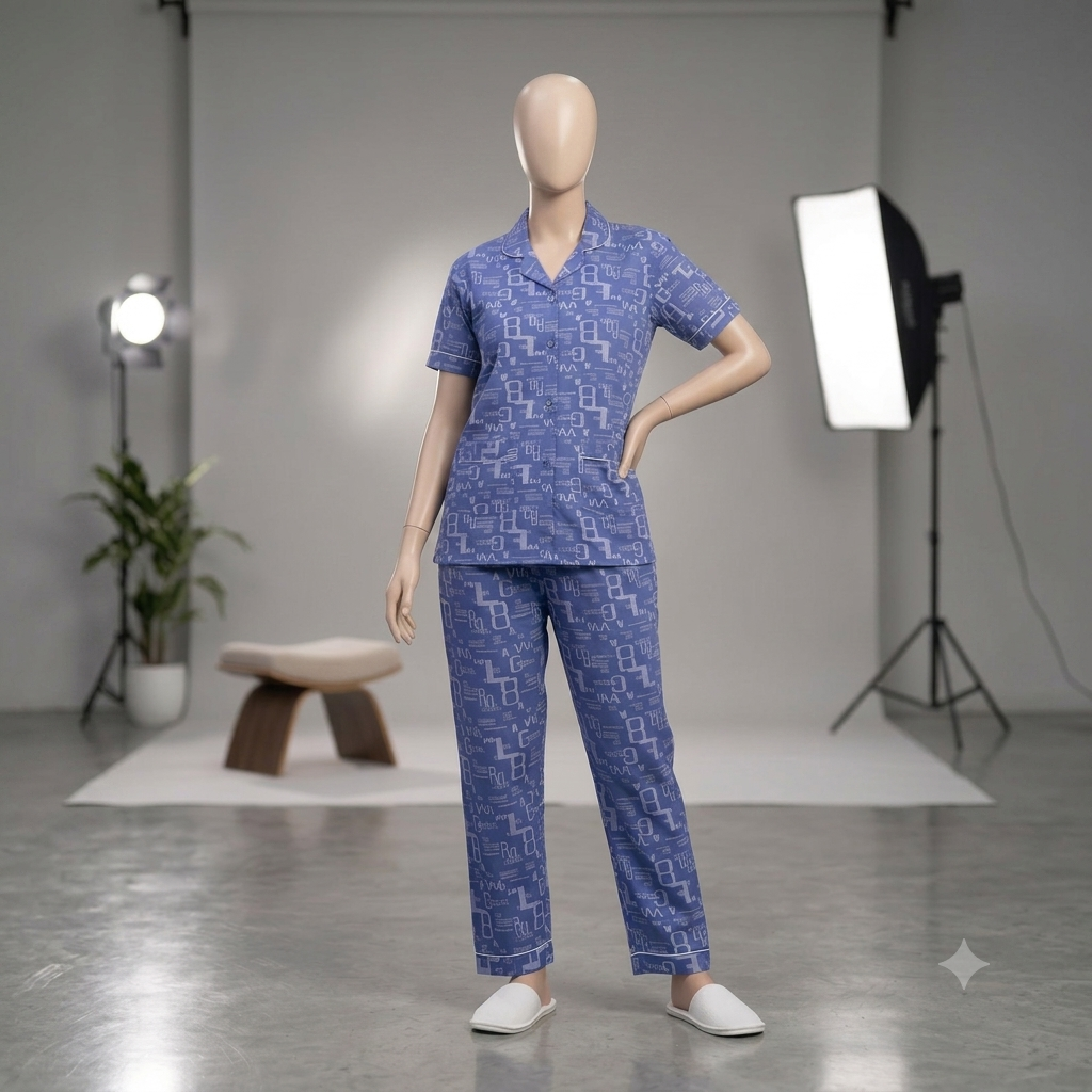 Classic Blue Alphanumeric Relaxed Nightsuit