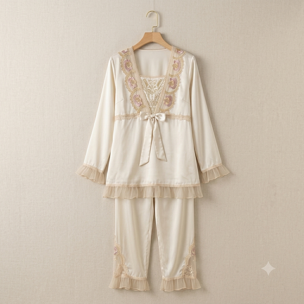 The Flourish Embellished Satin Co-ord – Ivory